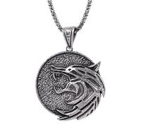 Witcher Necklace Medallion - Wolf School Hunter Pendant with 60cm Chain, Medieval Fantasy Amulet for Witcher Cosplay, RPG Gaming Jewelry Gift for Men Women
