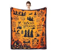 Witches and Pumpkins - themed Fleece Blanket, Soft, Warm and Multi - purpose, Ideal for All Seasons, 60" x 50", Orange and Black