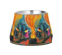 Witches are Brewing Potions in A Big Cauldron Over an Open Fire Dogs Food Bowls with Stand Stainless Steel Pets Feeding Bowl for Dogs Cats Rabbits Birds Whisker Friendly