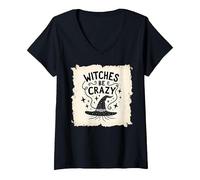 Witches Be Crazy Funny Halloween Magic Spellcaster Gift V-Neck T-Shirt, Women, Black, XL
