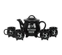 WITCHES BREW BLACK MAGIC CAULDRON TEA SET STARS MOON KITCHEN WITCH GIFT MUGS POT