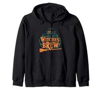 Witches Brew Cat Cauldron Halloween Zip Hoodie