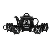 WITCHES BREW CERAMIC BLACK TEAPOT AND CUPS - WITCHY TEASET