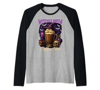 Witches Brew Coffee Club Halloween Witch Hat Latte Design Raglan Baseball Tee