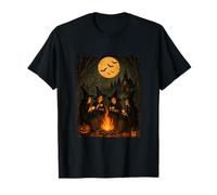 Witches by Campfire Under Full Moon Forest Gothic Halloween T-Shirt