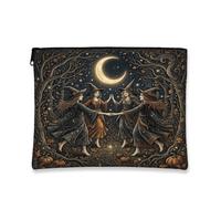Witches Canvas with Zipper, Fanciful Mystical Moon Trees Halloween Black Canvas with Zipper Cosmetic Travel Bag for Travel, Vanity, Bathroom, Purse Storage and Daily Use, Black, 7x9 Inch, Whimsical