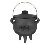 Witches Cauldron - Cast Iron Kettle with Lid and Handle, Black Bowl | Halloween Candy Holder Incense Burner Decorative Party Accessory for Home Seasonal Cooking Display Tabletop Use Tool