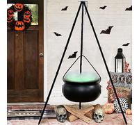 Witches Cauldron - Large Black Plastic Bowl on Tripod with Lights, Outdoor Halloween Decor Witch Pot Candy Bucket for Yard, Garden
