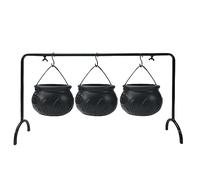 Witches Cauldron Set of 3 Mini Cauldron on Rack Black Plastic Witches Cauldron Halloween Candy Bowl Bucket for Halloween Party Hocus Pocus Decor, Witches Cauldron