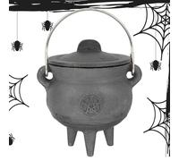 Witches Cauldron, Witch Cauldron with Lid and Handle, Black Kettle Halloween Candy Bowl Witch Pot Bucket for Decoration Prop