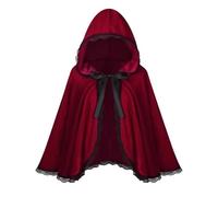 Witches Cloak Adult, Unisex Red Velvet Cape With Hood Short Lace Trim Medieval Cloak Victorian Hooded Capes Halloween Cosplay Costume