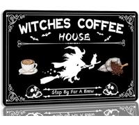 Witches Coffee House Stop By For A Brew Metal Tin Sign Vintage Witch Kitchen Decor Witch Coffee Sign for Home Cafe Halloween Party Sign 8x12 Inch