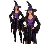 Witches Costume Ladies Halloween Witch Outfit Fancy Dress Satanic UK 8-18
