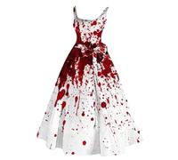 Witches Costume Women, Medieval Witch Long Skeleton Funny Ladies Gothic Renaissance Plus Size Ghost Wicked Witch Dress Women, Maxi Pumpkin Skater Party Devil Halloween Outfit, S Vermilion