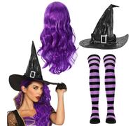 Witches Costume Women Witch Wigs Witches Hat and Stockings Witch Outfit Halloween Costumes Witches Fancy Dress for Women