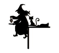 Witches Decorative Wooden Door Frame - Shadow Figure with Flying Broom & Cat - Weatherproof Interior Decoration Door Topper (20 x 18.3 cm) for Home, Halloween Party or Shop Front