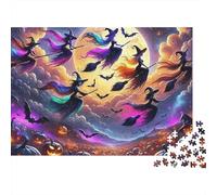 Witches Flying Pumpkin 1000 Pieces Jigsaw Puzzles For Adults Family Challenge Toys Stress Relieving Entertainment Cultivate The Spirit of Teamwork for Men, Women, Elders, Seniors 500pcs (52x38cm)
