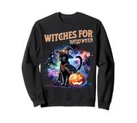 Witches for Halloween Starry Cat Pumpkin Magic Scene Sweatshirt