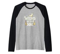 Witches Get Stuff Done Magical Moonlit Motivation Raglan Baseball Tee, Men, Black/Athletic Heather, L