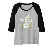Witches Get Stuff Done Magical Moonlit Motivation Raglan Baseball Tee, Women, Black/Athletic Heather, L