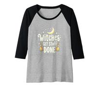 Witches Get Stuff Done Magical Moonlit Motivation Raglan Baseball Tee, Women, Black/Athletic Heather, M