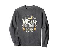 Witches Get Stuff Done Magical Moonlit Motivation Sweatshirt, Adult Unisex, Dark Heather Grey, M