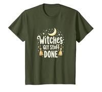 Witches Get Stuff Done Magical Moonlit Motivation T-Shirt, Kids, Olive, 4 Years
