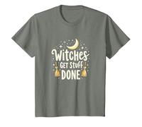 Witches Get Stuff Done Magical Moonlit Motivation T-Shirt, Kids, Olive Heather, 3 Years