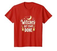 Witches Get Stuff Done Magical Moonlit Motivation T-Shirt, Kids, Red, 12 Years