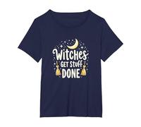 Witches Get Stuff Done Magical Moonlit Motivation T-Shirt, Women's Plus, Navy, 2X