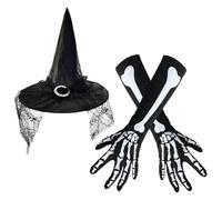 Witches Hat Adult Halloween Witch Hat&Gloves Set Wizard Hat WitchesHat with Veil Adult Women Witches Costume Women Witch Accessories Halloween Costume Cosplay Party Dress Up Props