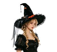 Witches Hat, Halloween Black Witch Hat, Wide Brim Pointed Costume Accessory, Witch Costume Accessories, Adult Prop For Halloween, Carnival,World Book Day，Cosplay And Masquerade Fancy