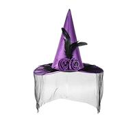 Witches Hat - Witch Cosplay Hat with Veil and Flower,Dress Up Headwear, Halloween Costume Accessory for Cosplay Event Haunted House Stage Performance