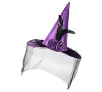 Witches Hat,Witchy Hat with Half Veil and Flower - Portable Dress Up Headwear for Halloween Women Stage Performance School Play Cosplay