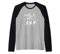 Witches Just Being Witches Moonlit Broomstick Adventure Raglan Baseball Tee, Men, Black/Athletic Heather, XL