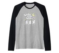 Witches Just Being Witches Moonlit Broomstick Adventure Raglan Baseball Tee, Men, Black/Athletic Heather, L