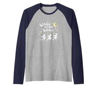 Witches Just Being Witches Moonlit Broomstick Adventure Raglan Baseball Tee, Men, Navy/Athletic Heather, L
