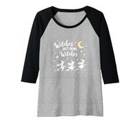 Witches Just Being Witches Moonlit Broomstick Adventure Raglan Baseball Tee, Women, Black/Athletic Heather, L