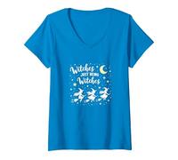 Witches Just Being Witches Moonlit Broomstick Adventure V-Neck T-Shirt, Women, Sapphire, L