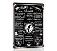 Witches Kitchen Rules Retro Metal Tin Sign, Witch's Brew Is Always Available, Funny Halloween Sign Kitchen Party Decoration Wall Art Rustic Farmhouse Decor 12x8 Inches