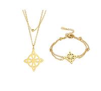 Witches Knot Bracelet For Women Stainless Steel Celtic Knot Wiccan Symbol Layered Bracelet Unique Charm Adjustable Double Layer Bracelet Jewelry Gifts (gold 3)