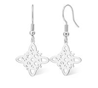 Witches Knot Earrings for Women Stainless Steel Celtic Knot Pendant Dangle Earrings Hollow Irish Wiccan Witchcraft Pagan Protection Amulet Jewelry Gift，Silver