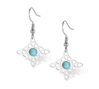 Witches Knot Earrings with Turquoise Magic Celtic Knot Dangle Stud Earrings Stainless Steel Celtic Irish Wiccan Witchcraft Pagan Jewelry for Women Teens