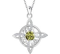 Witches Knot Necklace - Celtic Birthstone Pendant for 12 Month (August/Peridot)