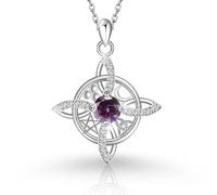 Witches Knot Necklace - Celtic Birthstone Pendant for 12 Month (February/Amethyst)
