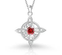 Witches Knot Necklace - Celtic Birthstone Pendant for 12 Month (January/Garnet)