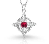 Witches Knot Necklace - Celtic Birthstone Pendant for 12 Month (July/Ruby)