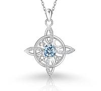 Witches Knot Necklace - Celtic Birthstone Pendant for 12 Month (March/Aquamarine)