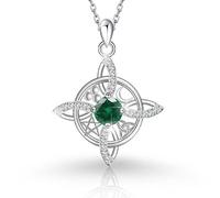 Witches Knot Necklace - Celtic Birthstone Pendant for 12 Month (May/Emerald)