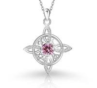 Witches Knot Necklace - Celtic Birthstone Pendant for 12 Month (October/Tourmaline)